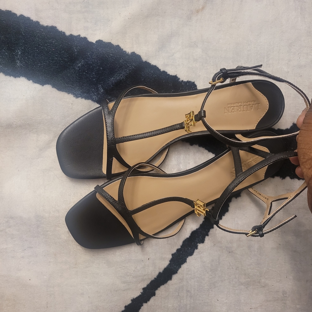 Black Strappy Women’s Sandals with Gold Accent
